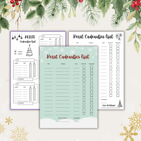 Kerstcadeau lijst - kerst cadeautjes lijst - Gift Planner